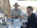 Nick, KZ2V, in the GOTA tent coaching a new ham (Rick, WE6AAI) in the fine art of making CW QSOs with a straight key.